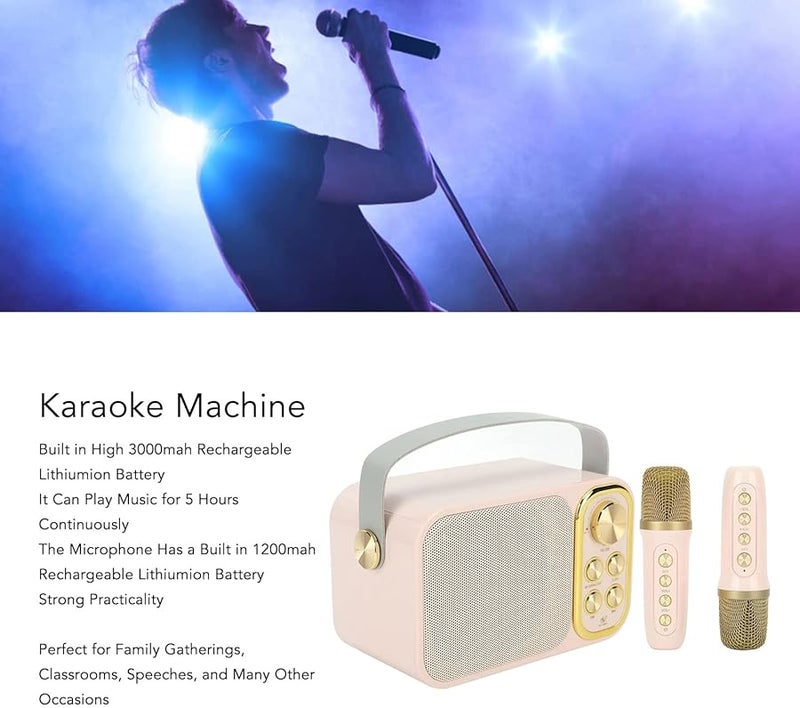 Pink Portable Karaoke Machine Outdoor Singing Party 5 Hours 6 Speech Effects - Image 2